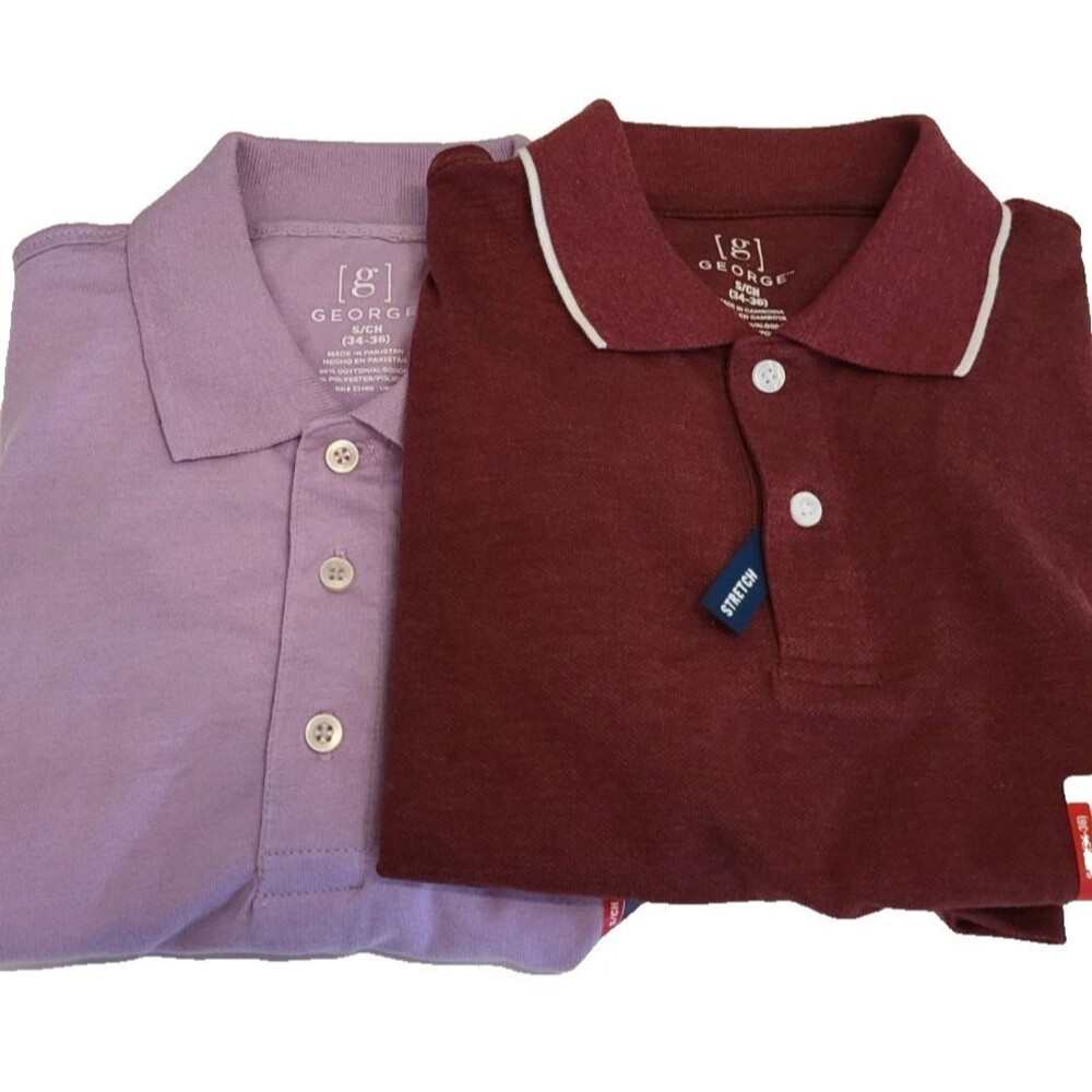 NWT George Mens Size S Pique Polo Shirt Lot of 2 Short Sleeve E-30